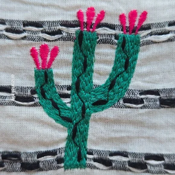 Anthropologie x Seen/Worn/Kept Cotton Cactus Scarf Embroidered - Picture 5 of 14